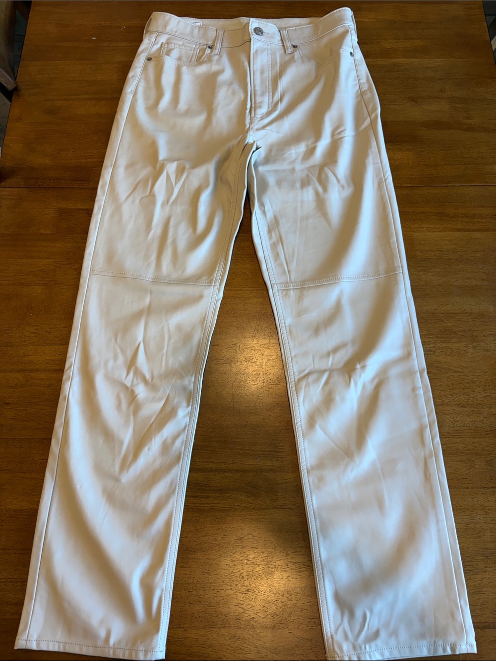 Gap- Cream Tall Leather Straight-Leg Pants